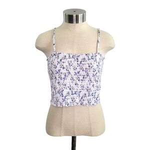 Almost Famous White & Blue Floral Smocked Sleeveless Cami Crop Top Size L